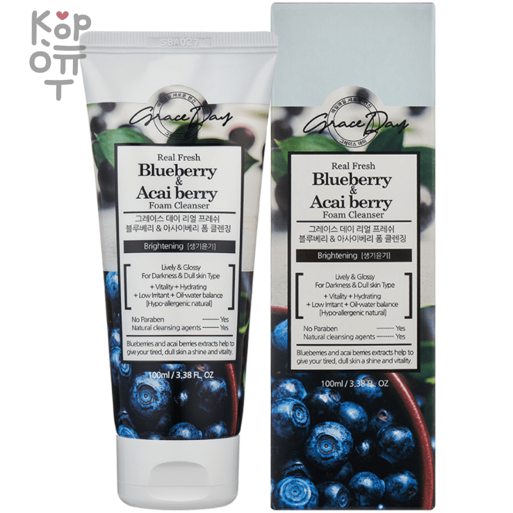 GRACE DAY REAL FRESH BLUEBERRY&ACAI BERRY FOAM CLEANSING - Пенка для умывания с экстрактом черники и ягодами асаи 100мл., купить с доставкой на дом фото 1 — Корейские товары для всей семьи(КорОпт)