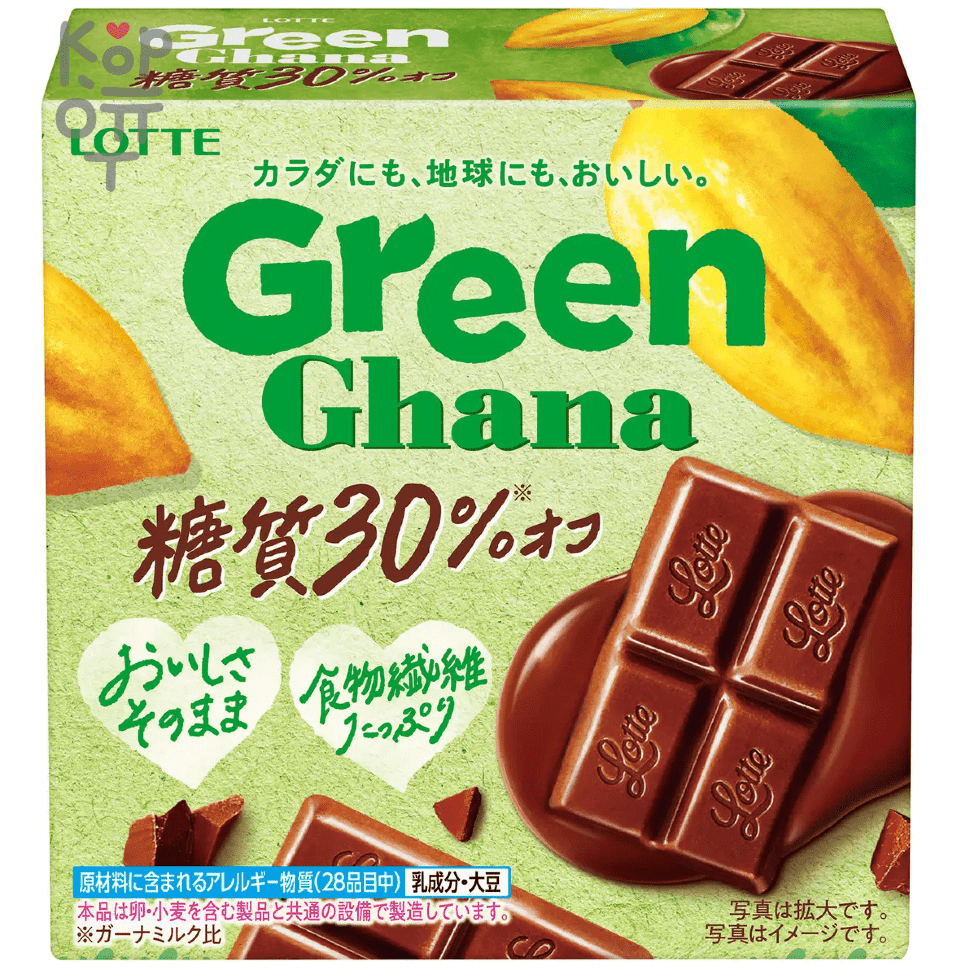LOTTE Green Ghana 30% off - Шоколад Гана на 30% меньше углеводов 48гр., купить с доставкой на дом фото 1 — Корейские товары для всей семьи(КорОпт)