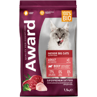 AWARD Indoor Big cats Сухой корм для взрослых домашних кошек крупных пород с Говядиной и Курицей с добавлением Брокколи и Юкки Шидигера.