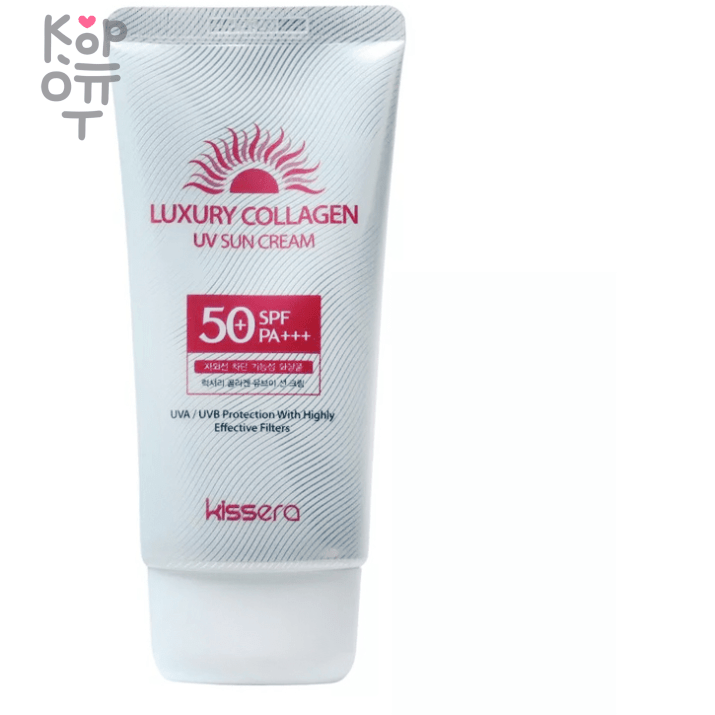Kissera Luxury Collagen Sun Cream SPF50+ PA+++ - Солнцезащитный крем с Коллагеном 70мл., купить с доставкой на дом Мягкий кремовый солнцезащитный крем, который легко наносится и защищает кожу от солнца,
а также сохраняет влажность, снабжая ее влагой, которой не хватает различных увлажняющих ингредиентов.
