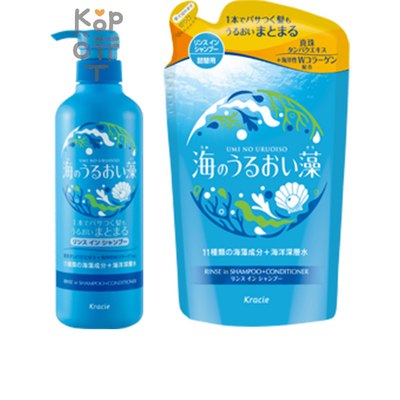 Kracie Umi no Uruoiso Algae Uruoi Care Rinse in Shampoo - Шампунь ополаскиватель для волос 2 в 1 с экстрактами морских водорослей