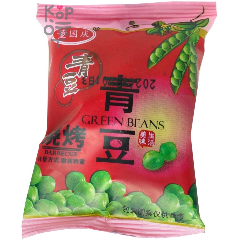 Peas Green Beans Barbecue - Закуски Dong Guoqing, небольшие упаковки сушеного зеленого горошка, вкус Барбекю, 16гр.