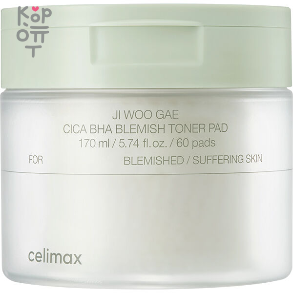 Celimax Ji Woo Gae Cica BHA Blemish Toner Pad - Пилинг-пэды от воспалений для проблемной кожи с маслом Чайного Дерева 170мл. 60шт.