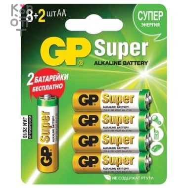 Щелочная батарейка GP Super Alcaline 15А-2CR10 (8+2) АА (размер AA - 10шт.) — Корейские товары для всей семьи(КорОпт)