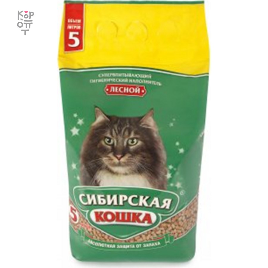 Сибирская кошка — Наполнитель Сиб кошка древесный 30 кг Лесной (гр 6 мм), 5 л