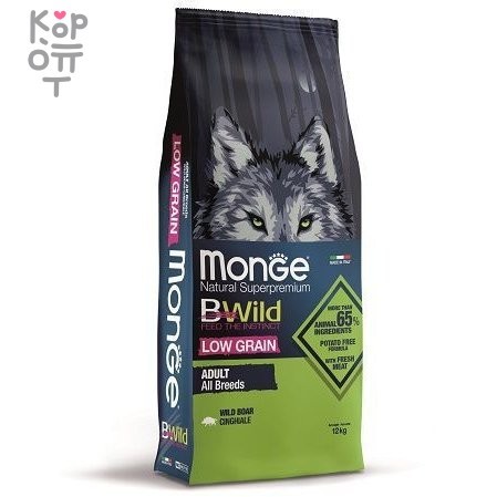 Monge Dog BWild LOW GRAIN низкозерновой корм из мяса дикого кабана для взрослых собак всех пород 12 кг