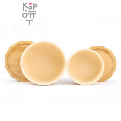 Mr.Kranch Bamboo Миска керамическая сливочная на бамбуковой подставке