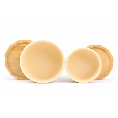 Mr.Kranch Bamboo Миска керамическая сливочная на бамбуковой подставке