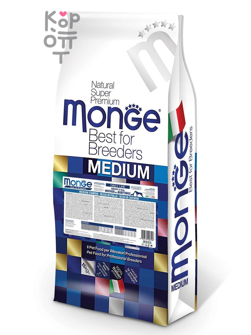 Сухой корм Monge Dog PFB Daily Line Medium Starter Puppy&Junior 31/22 для щенков средних пород 15кг.