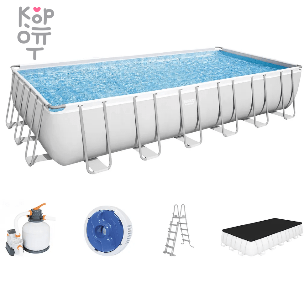Каркасный прямоугольный бассейн Bestway Power Steel Frame Pool модель 56475, 732*366*132см(30045л.), фильтрующий насос, тент, лестница в комплекте, купить с доставкой на дом фото 1 — Корейские товары для всей семьи(КорОпт)