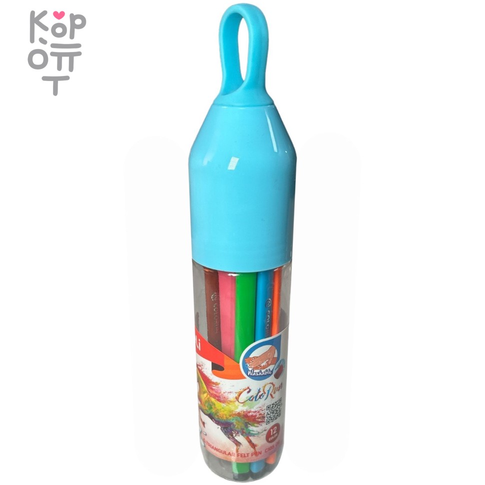 Deli ColoRun - Набор фломастеров в тубусе, 12 цветов, купить с доставкой на дом фото 1 &mdash; Корейские товары для всей семьи(КорОпт)