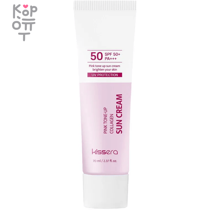 Kissera Pink Tone Up Collagen Sun Cream SPF50+ PA+++ - Солнцезащитный тонирующий крем с Коллагеном 70мл. , купить с доставкой на дом Южнокорейский косметический бренд KISSERA PINK TONE UP тонально выравнивающий солнцезащитный крем • Крем с розовым тоном оказывает осветляющее и выравнивающее тон действие с момента нанесения на кожу.