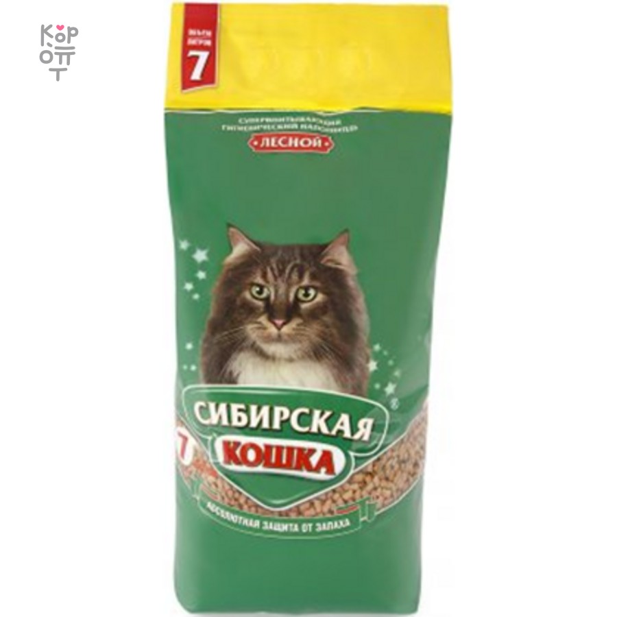 Сибирская кошка — Наполнитель Сиб кошка древесный 30 кг Лесной (гр 6 мм), 7 л