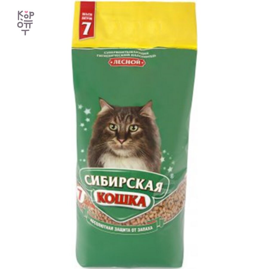 Сибирская кошка — Наполнитель Сиб кошка древесный 30 кг Лесной (гр 6 мм), 7 л