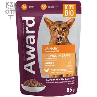 AWARD Urinary Влажный корм для профилактики мочекаменной болезни у взрослых кошек кусочки в соусе с Курицей 85гр. &mdash; Корейские товары для всей семьи(КорОпт)