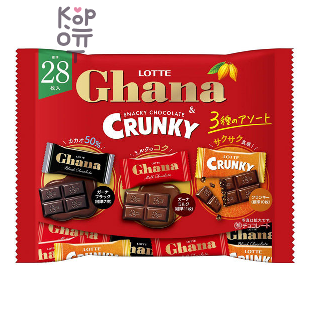 Ghana&Crunky — Шоколадное ассорти 3вида Lotte, в мягкой упаковке 105 г