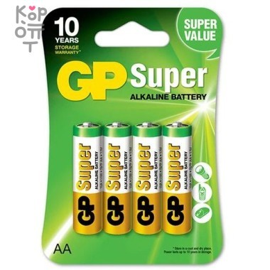 Щелочная батарейка GP Super Alcaline 15А-2CR4 АА (размер AA - 4шт.) — Корейские товары для всей семьи(КорОпт)