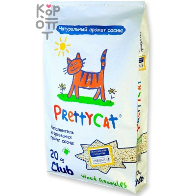 PrettyCat наполнитель древесный "Wood Granules" CLUB 20 кг