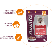 AWARD Indoor Big Cats Влажный корм для взрослых домашних кошек крупных пород кусочки в соусе с Говядиной 85гр. 