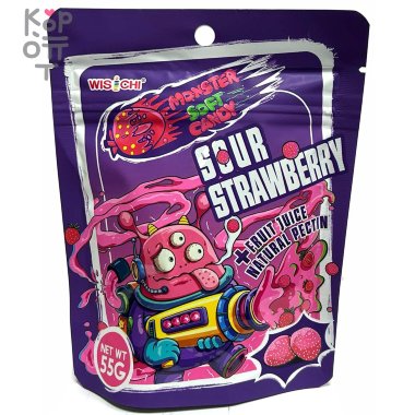 Кислая мармеладная конфета WisiChi Monster Soft Candy со вкусом Клубники, 55гр. — Корейские товары для всей семьи(КорОпт)