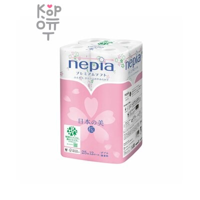 NEPIA "Premium Soft" — Двухслойная туалетная бумага 25 м с цветочным рисунком (12 рулонов)
