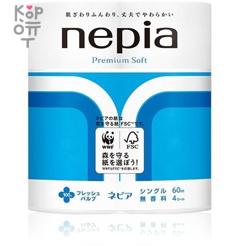 NEPIA Premium Soft - Однослойная туалетная бумага 60м., 4 рулона., купить с доставкой на дом фото 1 — Корейские товары для всей семьи(КорОпт)