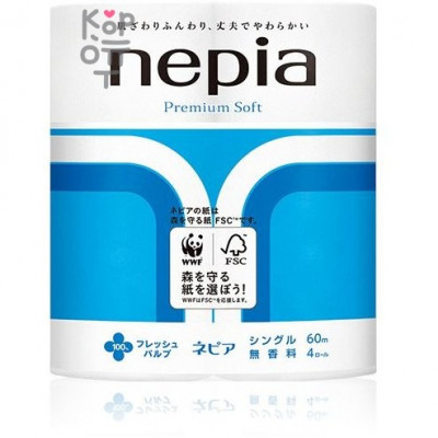 NEPIA Premium Soft - Однослойная туалетная бумага 60м., 4 рулона.