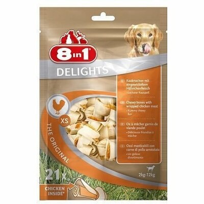 8in1 DELIGHTS XS косточки с куриным мясом для мелких собак 7,5 см 21 шт. (пакет)