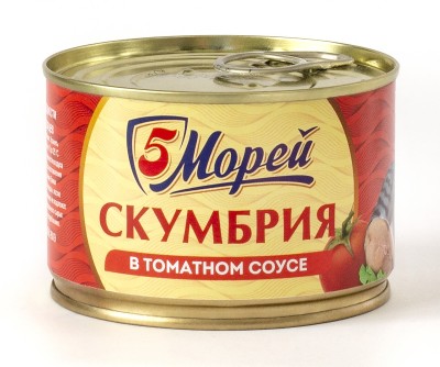 5 Morey — Mackerel in Tomato Sauce — Скумбрия 5 Морей в томатном соусе — 250 г — коробка 24 шт