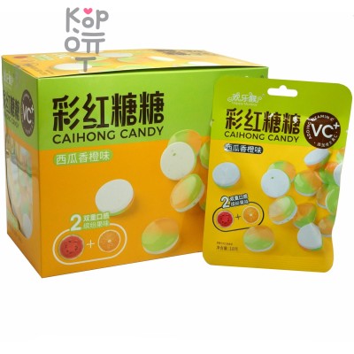 Конфета Холодок Happy Monkey Caihong Candy - Двойной фрукт Арбуз и Апельсин с витамином С