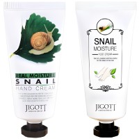 Jigott Real Moisture Hand &Foot Cream Set - Набор крем для рук + крем для ног с Муцином Улитки 2*100мл.
