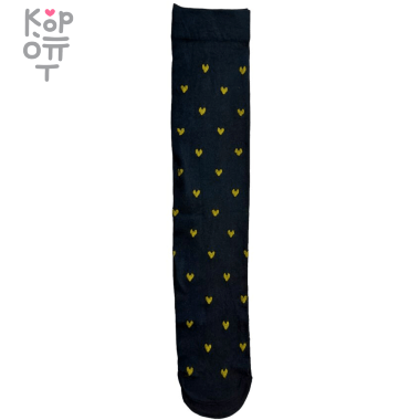 Гольфы капроновые чёрные с жёлтыми сердечками 1пара. — Корейские товары для всей семьи(КорОпт)