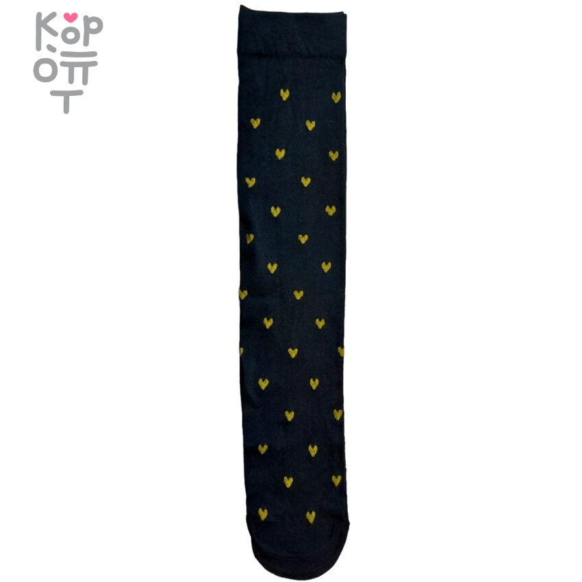 Гольфы капроновые чёрные с жёлтыми сердечками 1пара., купить с доставкой на дом фото 1 — Корейские товары для всей семьи(КорОпт)