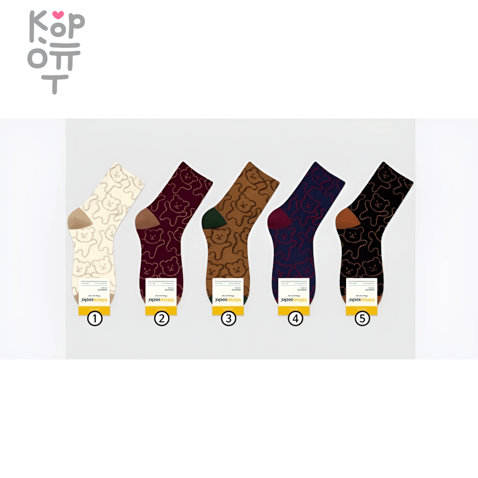 Kikiya Socks - Носки женские высокие Teddy Bear, размер 23-25см., 1 пара.  , купить с доставкой на дом фото 1 — Корейские товары для всей семьи(КорОпт)