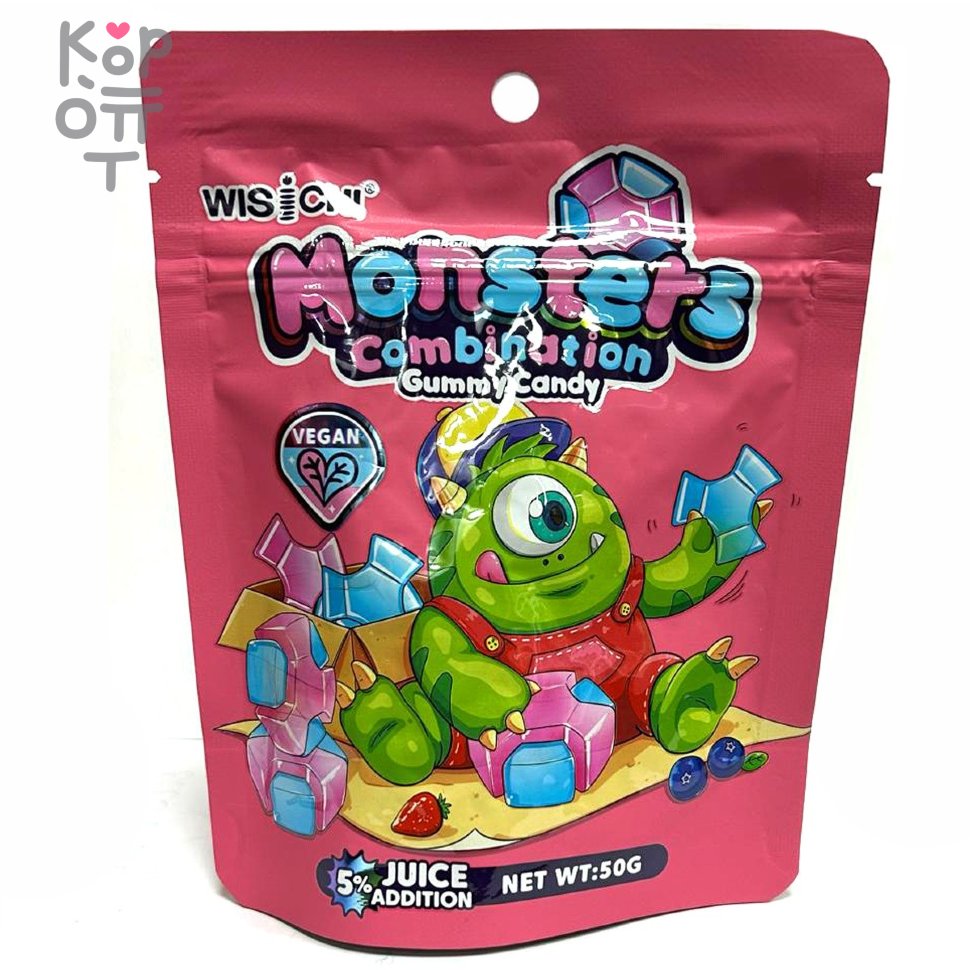 Кислая мармеладная конфета WisiChi Monster Combination Gummy Candy со  фруктовым вкусом, 50гр. по цене 150 руб. в интернет магазине Корейские  товары для всей семьи(КорОпт)