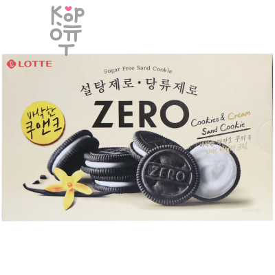 LOTTE ZERO Cookies &amp; Cream Sand Cookies - Печенье с ванильной начинкой, без сахара 288гр.