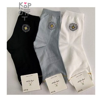 Kikiya Socks - женские носки с ромашкой, артикул 2101201, чёрный