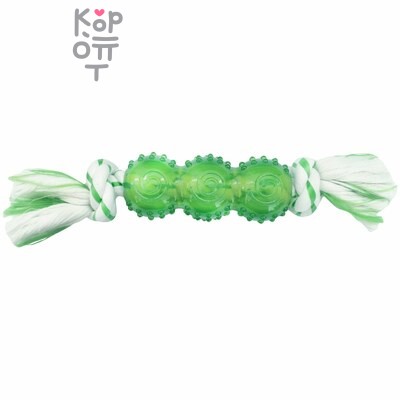 CanineClean игрушка для собак Палочка синтетическая резина с канатом 25 см с ароматом мяты, зеленый