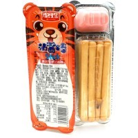 Печенье ShanjiangBang Dipping Sauce Cookie Bars Kids - Бисквитное печенье Тигра с нежным клубничным соусом, 28гр.