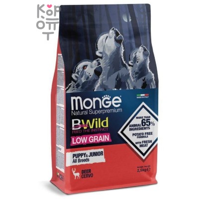 Monge Dog BWild LOW GRAIN Puppy &amp; junior низкозерновой корм из мяса оленя для щенков всех пород 2,5 кг