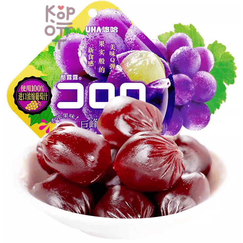 UHA CORORO Fruit Juice Gummy Grape - Жевательные конфеты, в японском стиле, с фруктовым соком и со вкусом Винограда, 52гр.