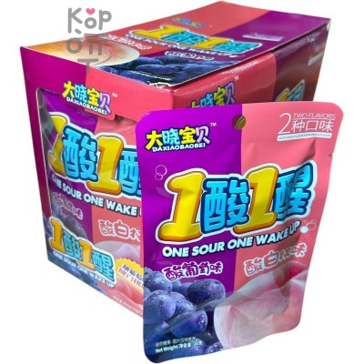 Кислая карамель On Sour One Wake Up Candy - Два вкуса кислый, второй леденящий - Виноград и Персик