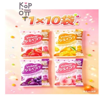 Жевательная конфета Vicbear Fruits Gummy Candy - Фруктовый рай со вкусом Клубники, Манго, Персика и Черники