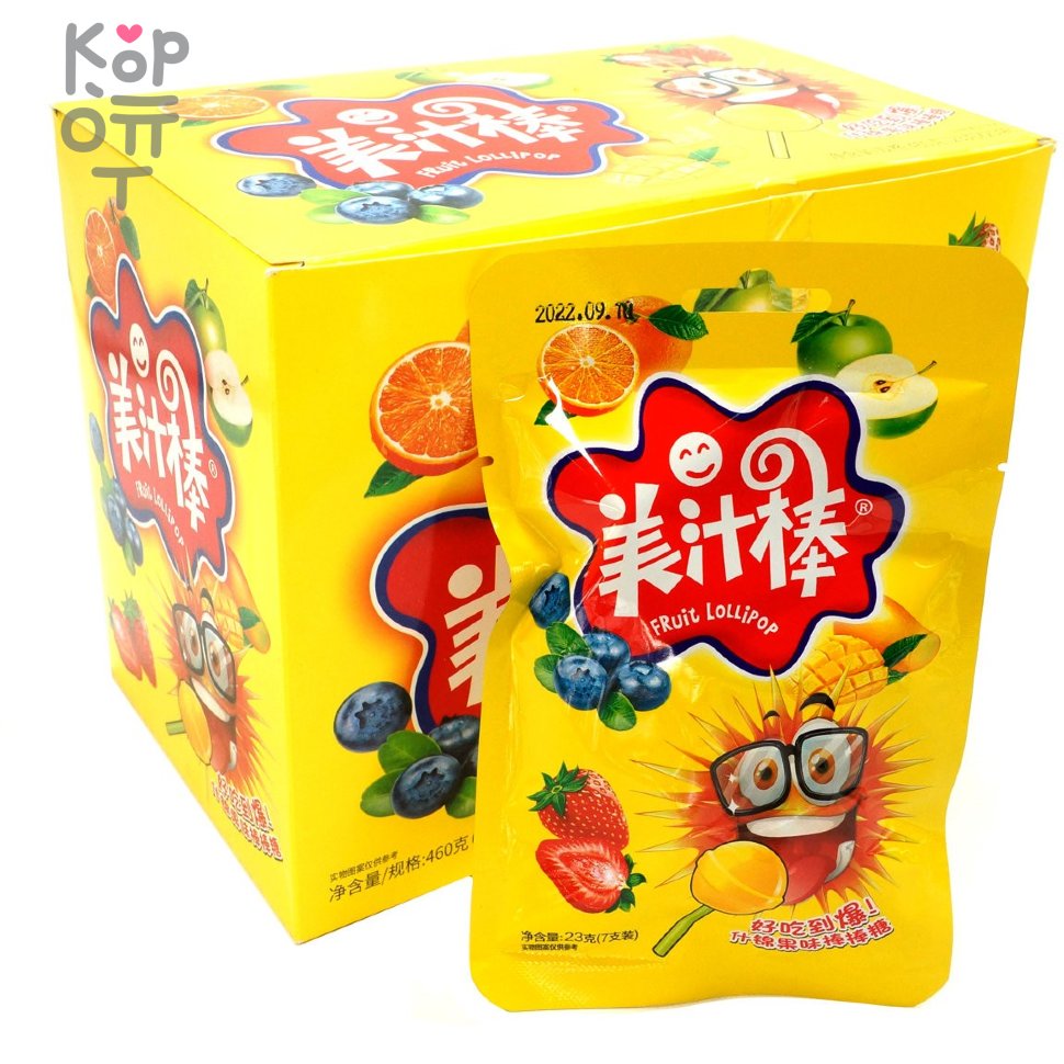 Леденец с восхитительным фруктовым вкусом Fruit Lolipop на палочке, 23гр., купить с доставкой на дом фото 1 — Корейские товары для всей семьи(КорОпт)