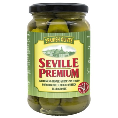 Seville Premium — Оливки Королевские б/к 365 г в стеклянной банкека