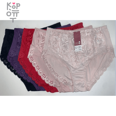 Трусы женские средней посадки с широким боком(передняя планка кружево), Ю.Корея — Корейские товары для всей семьи(КорОпт)
