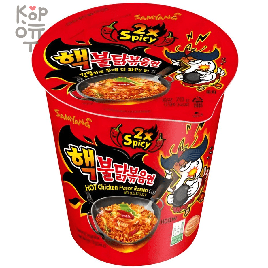 Лапша сублимированная SamYang Hot Chicken Flavor Ramen-2xSpicy, со вкусом курицы, очень острая, стакан, 70гр., купить с доставкой на дом фото 1 — Корейские товары для всей семьи(КорОпт)