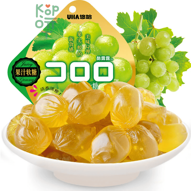 UHA CORORO Fruit Juice Gummy White Grape - Жевательные конфеты, в японском стиле, с фруктовым соком и со вкусом белого Винограда, 52гр.