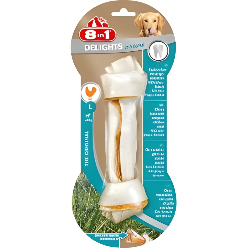 8in1 DENTAL DELIGHTS L косточка с куриным мясом для крупных собак с минералами 21 см
