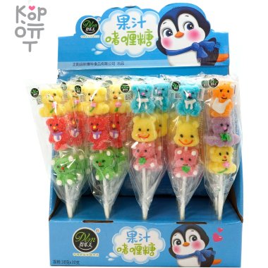 Мармелад Pinguins - Стойка с фруктовым мармеладом на палочке, Зверушки &mdash; Корейские товары для всей семьи(КорОпт)